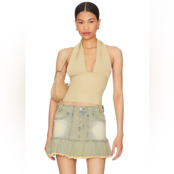 Superdown Pleated Raw Hem Denim Mini Skirt Medium Faded Light Wash Y2K - Picture 11 of 11